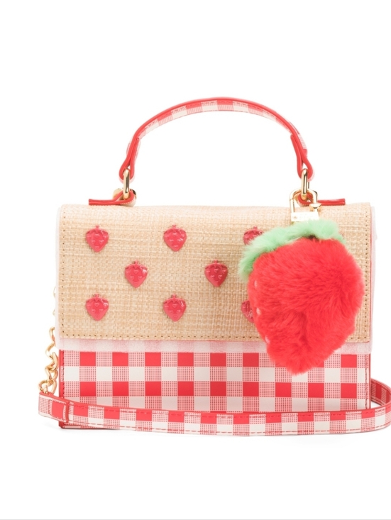 Betsey Johnson Handbags - 👉✨️ Betsey Johnson Red Strawberry Plaid Top-Handle Women’s Bag with Pom Charm